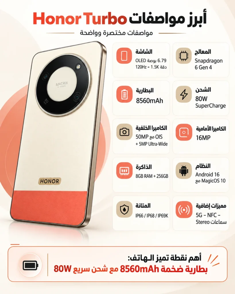 سعر و مواصفات Honor Turbo ومميزات والعيوب ببطارية ضخمة هونر توربو 2 أبرز مواصفات Honor Turbo