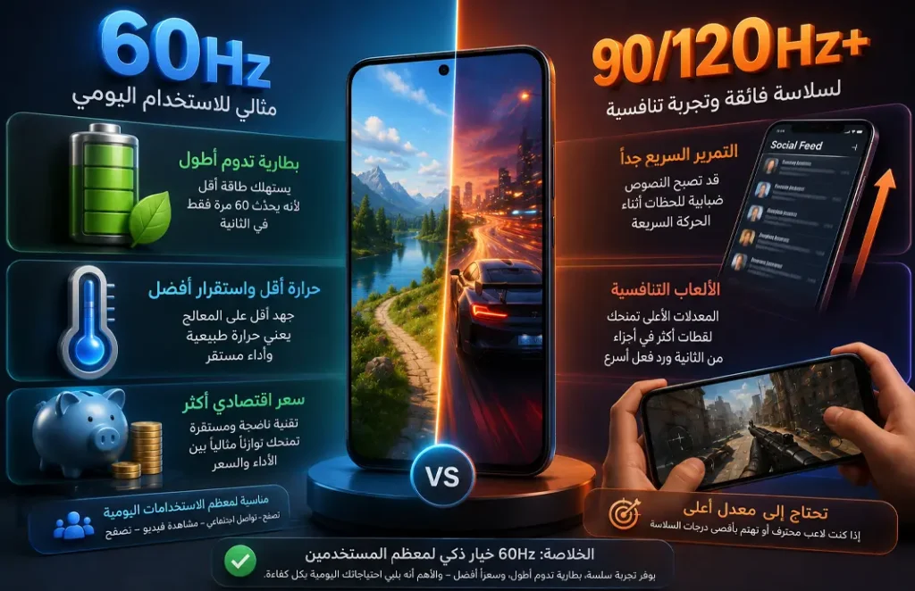 ما هو 60 هرتز (60Hz) في شاشات الهواتف؟ وهل ما زال كافياً للاستخدام اليومي؟ 3 مميزات عملية تجعلك تفضل شاشات 60 هرتز