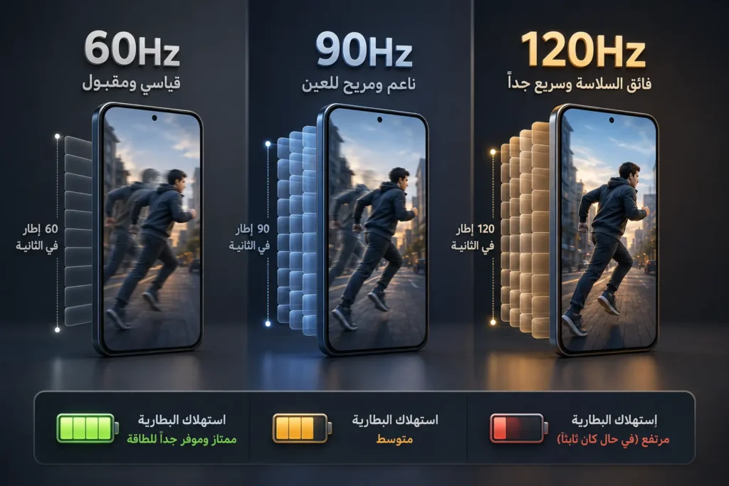 ما هو 120 هرتز في شاشة الهواتف (120Hz) وهل يستحق الترقية حقاً؟ 2 مقارنة عملية الفرق بين 60Hz و 90Hz و 120Hz